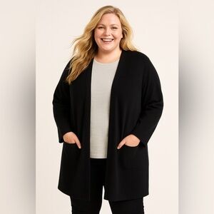 LAFAYETTE 148 NEW YORK Long Coat Blazer Duster Black Open Front Size 2X